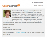 International Coach Academy June 2014 Newsletter